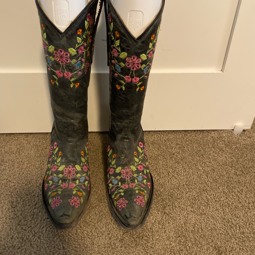 Black and floral embroidered Red Hawk Boots.